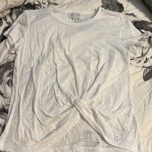 white eyelet short sleeve tee